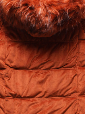 Ceglana damska kurtka sztruksowa z kapturem