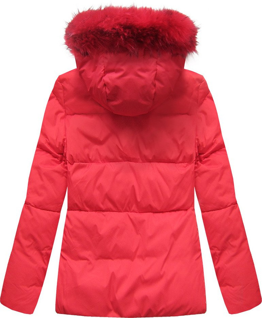 Czerwona zimowa ciepła damska kurtka z kapturem