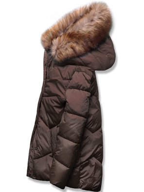 Brązowa kurtka pikowana z kapturem