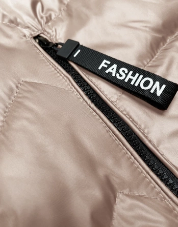 Jasnobeżowy świetny damski bezrękawnik kamizelka z odpinanym kapturem PLUS SIZE