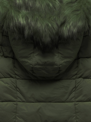 Ciemnozielona dwukolorowa damska kurtka pikowana z kapturem