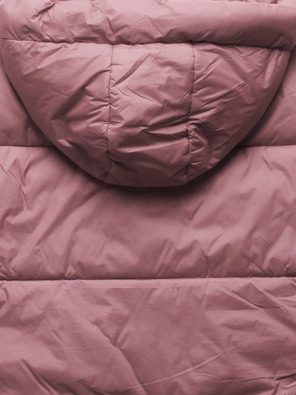 Pudrowa krótka pikowana zimowa kurtka z kapturem 