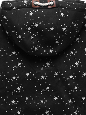 Czarna w gwiazdki bluza damska z kapturem zapinana na suwak