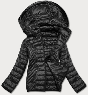 Czarna modna przejściowa pikowana kurtka z kapturem