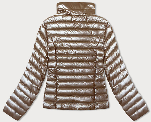 Beżowa lekko błyszcząca kurtka modnie pikowana przejściowa ze stójką