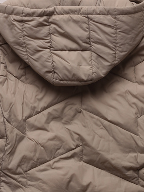 Ciemnobeżowa pikowana przejściowa kurtka z kapturem