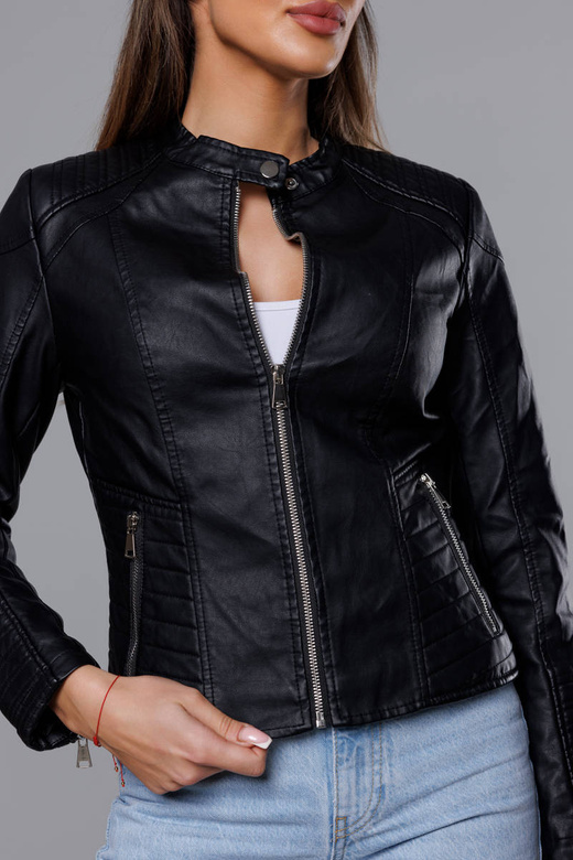 Czarna ramoneska kurtka ekoskóra ze stójką zapinana na suwak