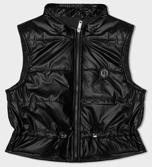 Czarny krótki modny pikowany damski bezrękawnik kamizelka stójka