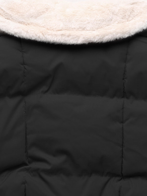 Czarna pikowana zimowa kurtka płaszcz z kołnierzem na kożuchu