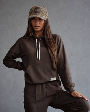 Beżowy czaderski damski dres komplet bluza stójka spodnie