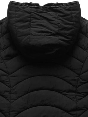 Czarna dwustronna zimowa pikowana kurtka futerko szare