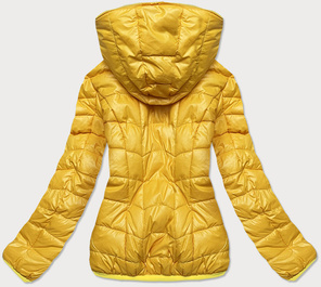 Żółta dwustronna pikowana kurtka na futerku