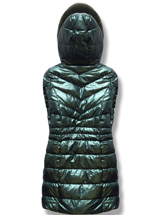 Ciemnozielona błyszcząca kurtka zimowa z kapturem