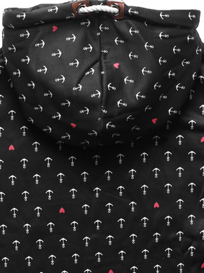 Czarna bluza damska z genialnym kołnierzem cała w kotwiczki