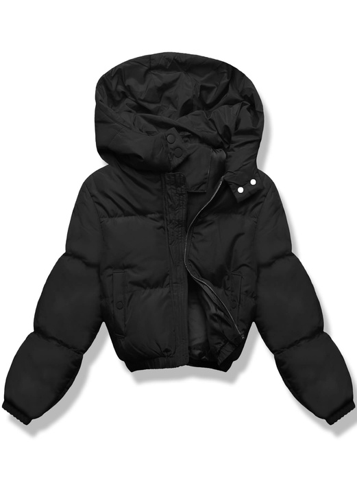 Czarna genialna krótka damska kurtka puffer