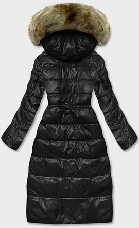 Czarny cudowny pikowany zimowy płaszczyk