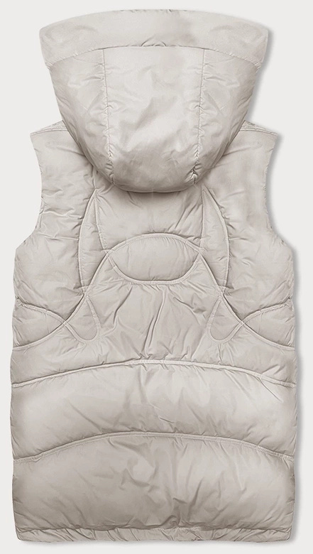 Jasnobeżowy stylowy pikowany damski bezrękawnik kołnierz kaptur