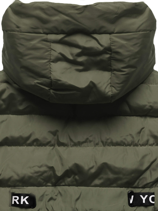 Khaki rewelacyjny pikowany damski bezrękawnik kamizelka z kapturem