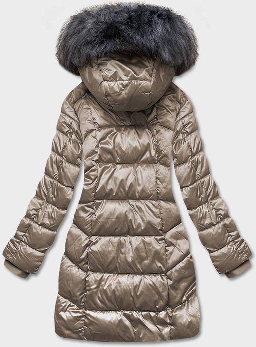 Beżowa długa błyszcząca zimowa pikowana kurtka