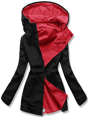 Czerwono czarna damska przejściowa kurtka parka