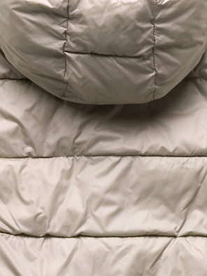 Ecru Beżowa dwustronna zimowa damska kurtka z kapturem