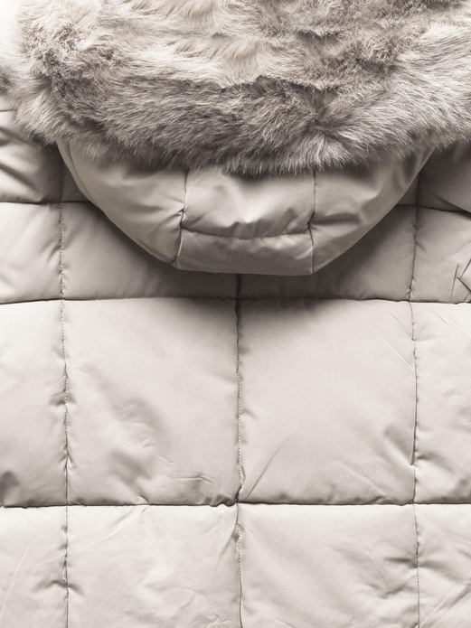 Ecru zimowa damska kurtka z czaderskim kapturem