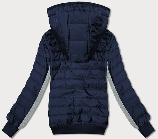 Granatowa przejściowa sportowa pikowana kurtka z łączonych materiałów