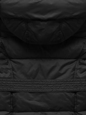 Czarna zimowa damska kurtka pikowana z paskiem 