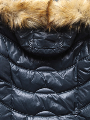 Granatowa długa pikowana leciutka kurtka płaszczyk z kapturem