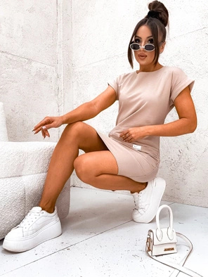 Beżowa czaderska dresowa sukienka damska