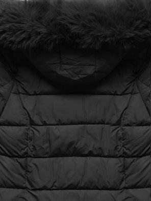 Czarny długi zimowy pikowany płaszczyk kurtka z kapturem