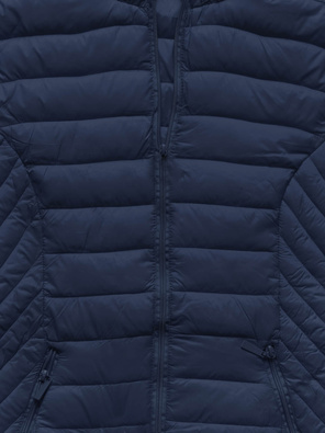 Granatowa przejściowa pikowana kurtka z kapturem