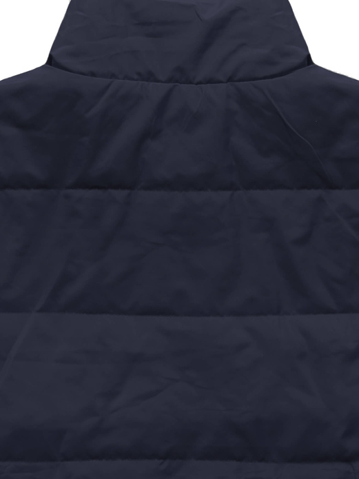 Granatowa damska przejściowa kurtka ze stójką z motywem w kratę