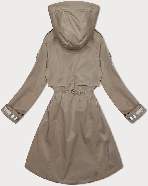 Khaki unikalny przejściowy płaszczyk damski parka z kapturem z motywem w kratę