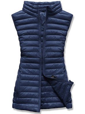 Granatowa krótka taliowana damska przejściowa kamizelka bezrękawnik stójka