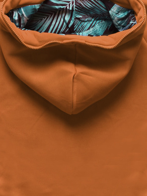 Karmelowa asymetryczna damska długa bluza z kapturem