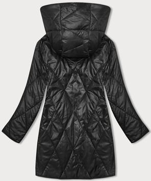 Czarna pikowana kurtka z kwiecistym kapturem PLUS SIZE  