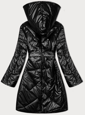 Czarna śliczna modna pikowana kurtka płaszcz damski z paskiem