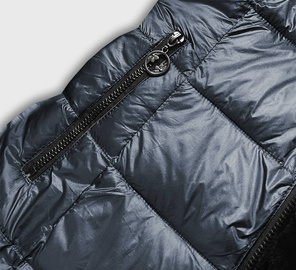 Grafitowa długa fantastyczna dwustronna zimowa pikowana kurtka futerko