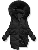 Czarna pikowana zimowa kurtka z kapturem