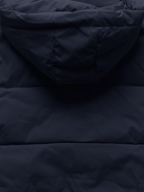 Granatowa krótka damska kurtka z odpinanym kapturem stójka