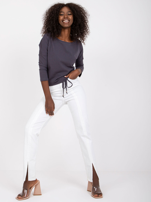 Ciemnozielona gładka i luźna bluzka basic, wiązana na dole