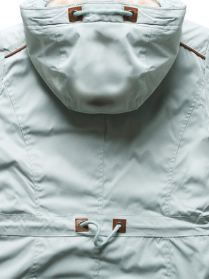 Miętowa ciepła kurtka parka na misiu z kapturem i wstawkami