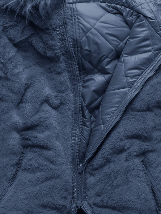 Niebieska dwustronna zimowa kurtka damska pikowana w karo