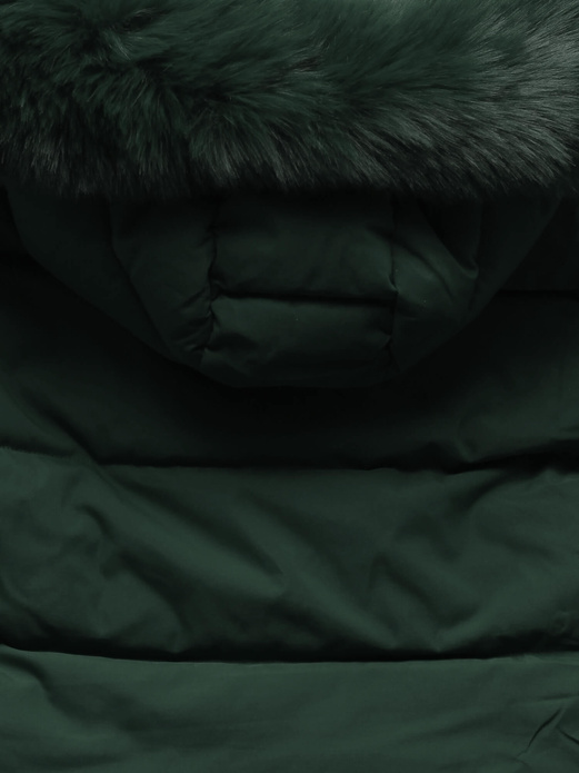 Zielona zimowa ciepła kurtka pikowana z kapturem