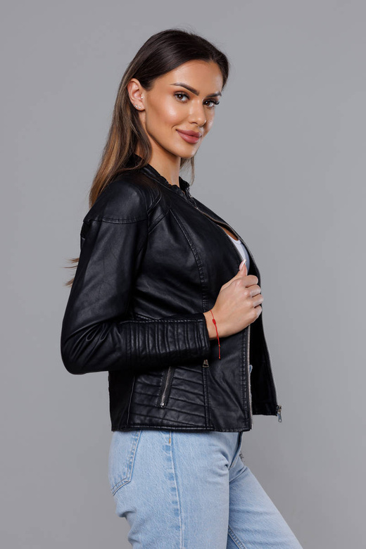 Czarna ramoneska kurtka ekoskóra ze stójką zapinana na suwak