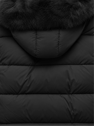 Damska zimowa kurtka puffer z futrzanym kapturem czarna netmoda