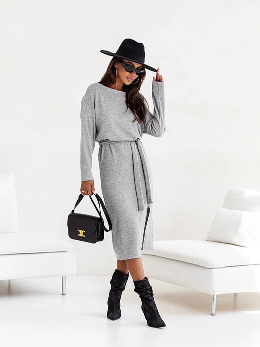 Szara czaderska elegancka sukienka midi