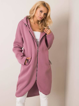 Pudrowa bluza typu long oversize na suwak, wygodna otulina