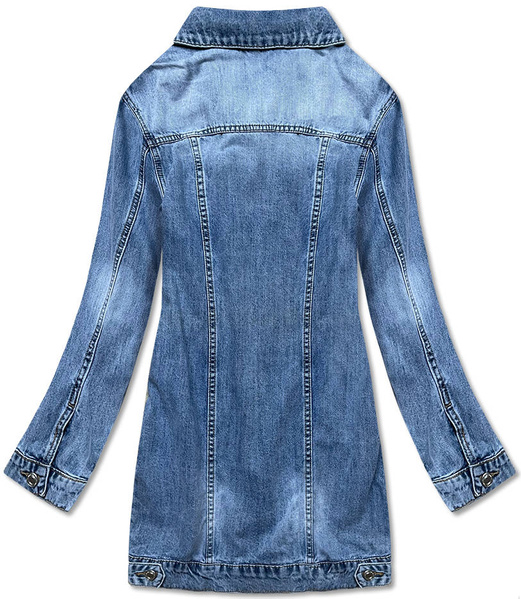 JEANSOWA DAMSKA KURTKA Z PRZETARCIAMI NIEBIESKA (POP7020-K)